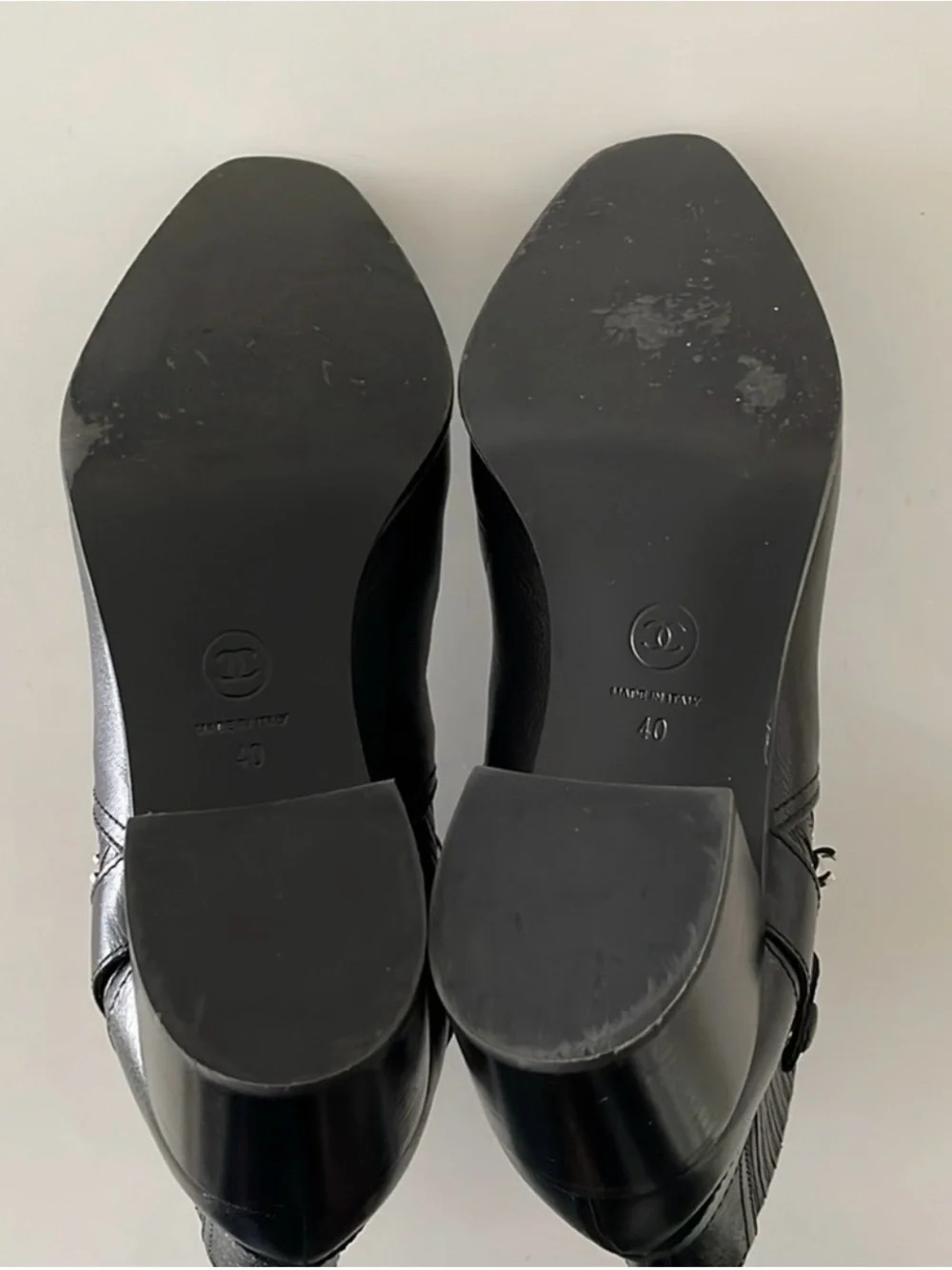 Chanel Black Leather Ankle Boots w/ Signature Toe Cap, Chain and CC Logo Charm